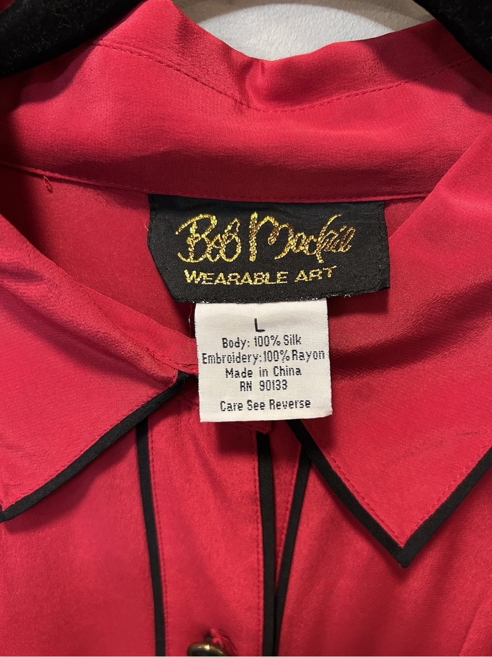 Bob Mackie Wearable Art Red 100% Silk Embroidered Blouse - Picture 2 of 7
